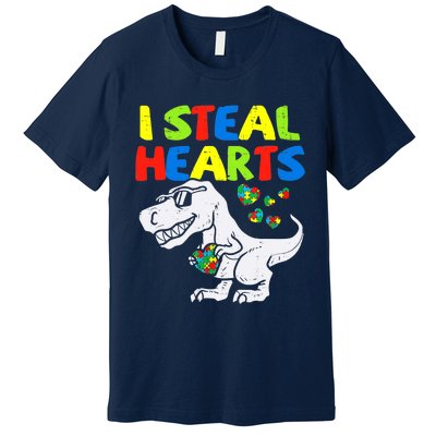 I Steal Hearts Trex Dinosaur Boy Autism Awareness Premium T-Shirt