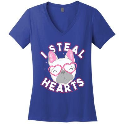 I Steal Hearts Great Gift Funny French Bulldog Valentines Day Gift Women's V-Neck T-Shirt