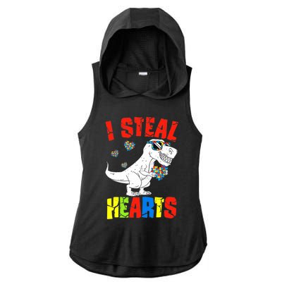 I Steal Hearts Dinosaur Autism Awareness Boy Ladies PosiCharge Tri-Blend Wicking Draft Hoodie Tank