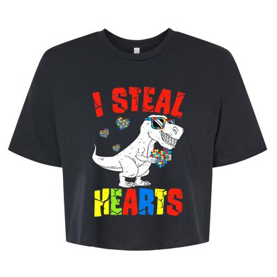 I Steal Hearts Dinosaur Autism Awareness Boy Bella+Canvas Jersey Crop Tee