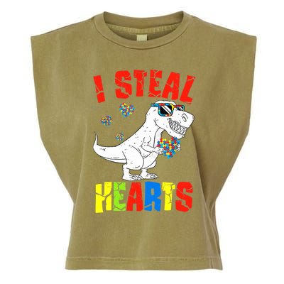 I Steal Hearts Dinosaur Autism Awareness Boy Garment-Dyed Women's Muscle Tee