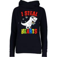 I Steal Hearts Dinosaur Autism Awareness Boy Womens Funnel Neck Pullover Hood