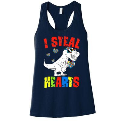 I Steal Hearts Dinosaur Autism Awareness Boy Women's Racerback Tank