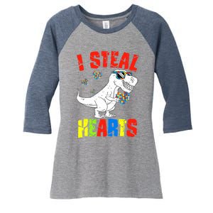 I Steal Hearts Dinosaur Autism Awareness Boy Women's Tri-Blend 3/4-Sleeve Raglan Shirt