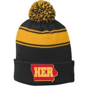 Iowa State Her Basketball Sports Fan Stripe Pom Pom Beanie