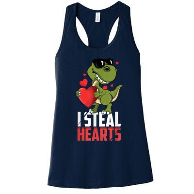 I Steal Hearts Cute Dinosaur Happy Valentines Day Women's Racerback Tank