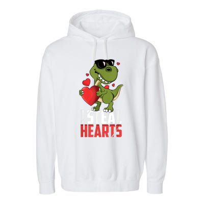 I Steal Hearts Cute Dinosaur Happy Valentines Day Garment-Dyed Fleece Hoodie