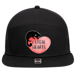 I Steal Hearts Cute Cat Valentin Quote Gift 7 Panel Mesh Trucker Snapback Hat