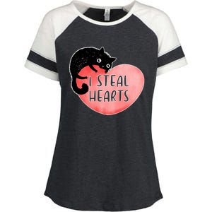 I Steal Hearts Cute Cat Valentin Quote Gift Enza Ladies Jersey Colorblock Tee