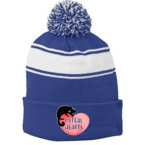 I Steal Hearts Cute Cat Valentin Quote Gift Stripe Pom Pom Beanie