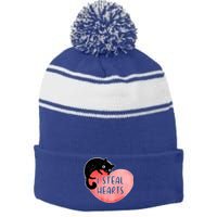 I Steal Hearts Cute Cat Valentin Quote Gift Stripe Pom Pom Beanie