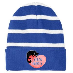 I Steal Hearts Cute Cat Valentin Quote Gift Striped Beanie with Solid Band