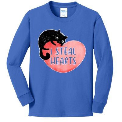 I Steal Hearts Cute Cat Valentin Quote Gift Kids Long Sleeve Shirt