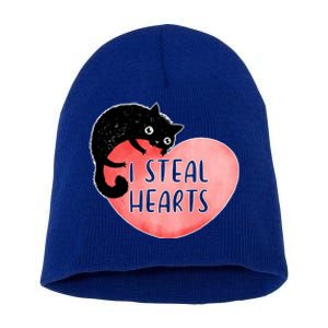 I Steal Hearts Cute Cat Valentin Quote Gift Short Acrylic Beanie