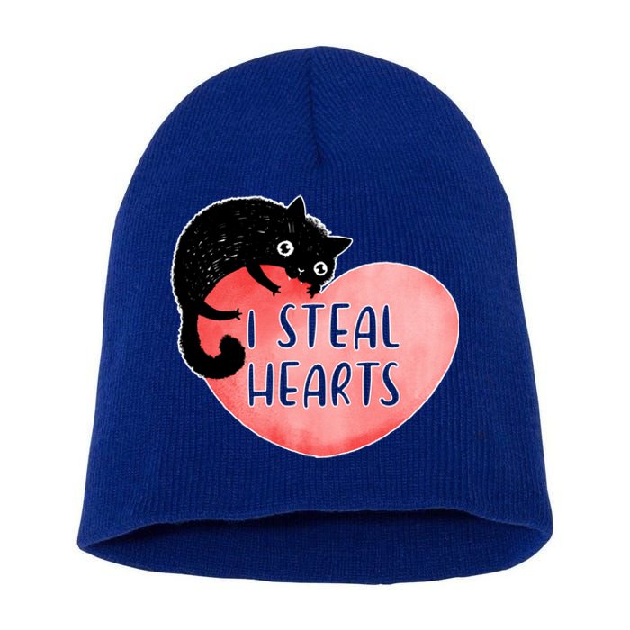 I Steal Hearts Cute Cat Valentin Quote Gift Short Acrylic Beanie