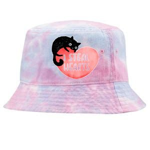 I Steal Hearts Cute Cat Valentin Quote Gift Tie-Dyed Bucket Hat