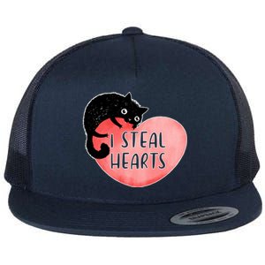 I Steal Hearts Cute Cat Valentin Quote Gift Flat Bill Trucker Hat