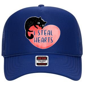 I Steal Hearts Cute Cat Valentin Quote Gift High Crown Mesh Back Trucker Hat