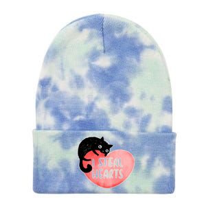 I Steal Hearts Cute Cat Valentin Quote Gift Tie Dye 12in Knit Beanie