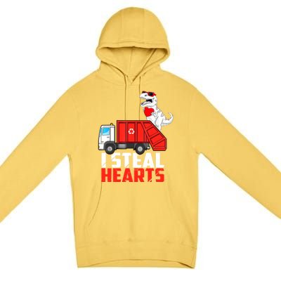 I Steal Heart Dinasour Riding Garbage Truck Cute Funny Funny Gift Premium Pullover Hoodie