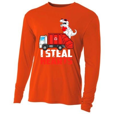 I Steal Heart Dinasour Riding Garbage Truck Cute Funny Funny Gift Cooling Performance Long Sleeve Crew