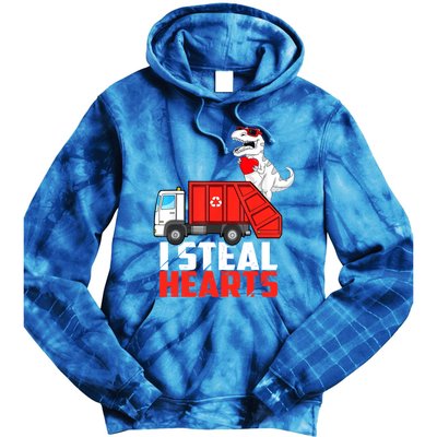 I Steal Heart Dinasour Riding Garbage Truck Cute Funny Funny Gift Tie Dye Hoodie