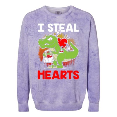 I Steal Hearts Dinosaur Heart Valentines Day Gift Colorblast Crewneck Sweatshirt