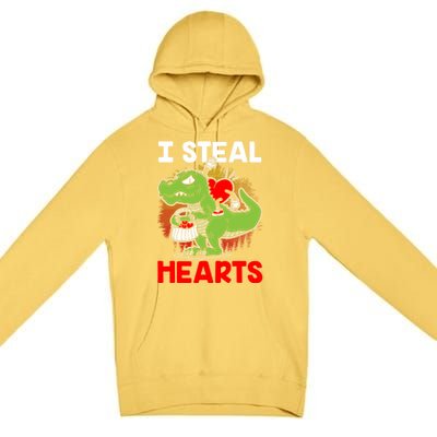 I Steal Hearts Dinosaur Heart Valentines Day Gift Premium Pullover Hoodie