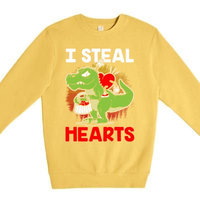 I Steal Hearts Dinosaur Heart Valentines Day Gift Premium Crewneck Sweatshirt