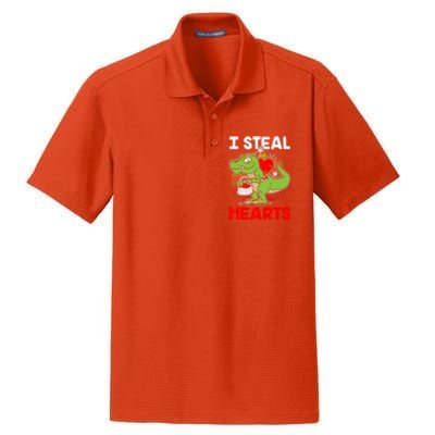 I Steal Hearts Dinosaur Heart Valentines Day Gift Dry Zone Grid Polo