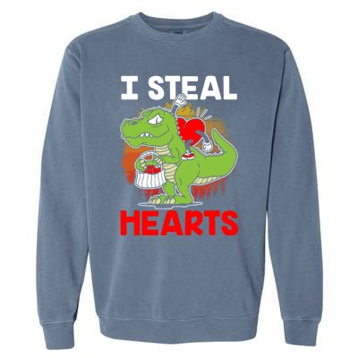 I Steal Hearts Dinosaur Heart Valentines Day Gift Garment-Dyed Sweatshirt