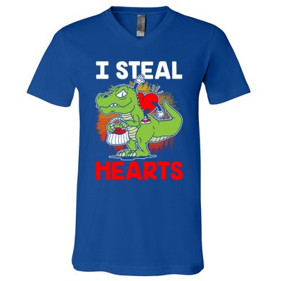 I Steal Hearts Dinosaur Heart Valentines Day Gift V-Neck T-Shirt