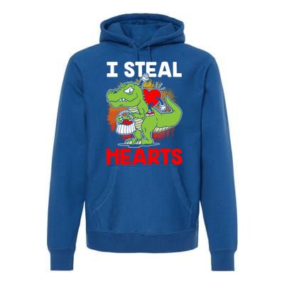 I Steal Hearts Dinosaur Heart Valentines Day Gift Premium Hoodie