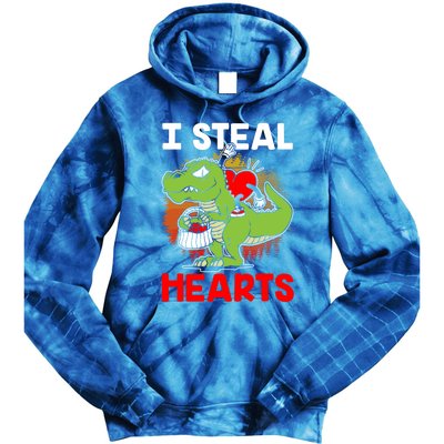 I Steal Hearts Dinosaur Heart Valentines Day Gift Tie Dye Hoodie