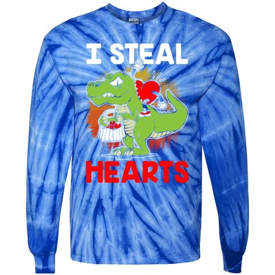 I Steal Hearts Dinosaur Heart Valentines Day Gift Tie-Dye Long Sleeve Shirt