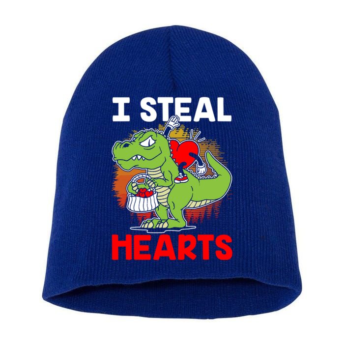 I Steal Hearts Dinosaur Heart Valentines Day Gift Short Acrylic Beanie