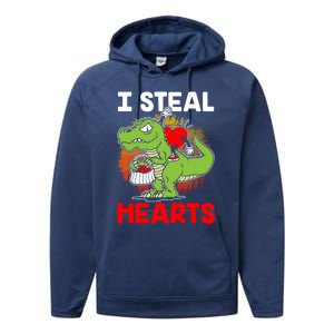 I Steal Hearts Dinosaur Heart Valentines Day Gift Performance Fleece Hoodie