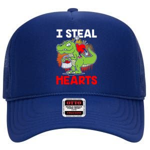 I Steal Hearts Dinosaur Heart Valentines Day Gift High Crown Mesh Back Trucker Hat