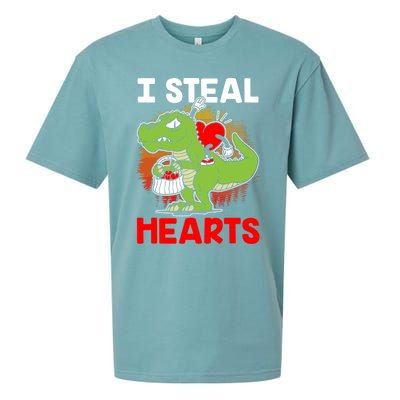 I Steal Hearts Dinosaur Heart Valentines Day Gift Sueded Cloud Jersey T-Shirt