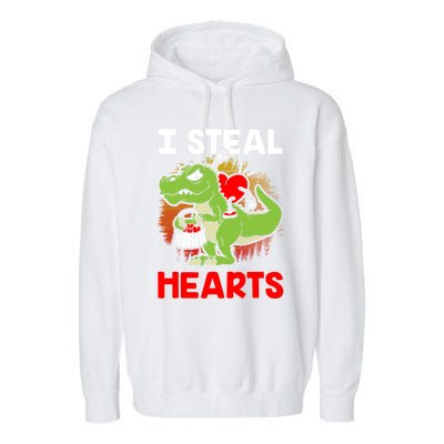 I Steal Hearts Dinosaur Heart Valentines Day Gift Garment-Dyed Fleece Hoodie