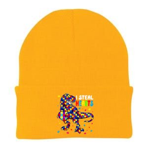 I Steal Hearts Trex Dinosaur Autism Awareness Cute Gift Knit Cap Winter Beanie