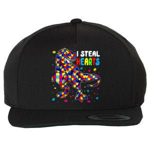 I Steal Hearts Trex Dinosaur Autism Awareness Cute Gift Wool Snapback Cap