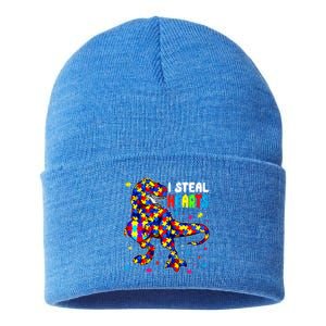 I Steal Hearts Trex Dinosaur Autism Awareness Cute Gift Sustainable Knit Beanie