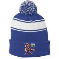 I Steal Hearts Trex Dinosaur Autism Awareness Cute Gift Stripe Pom Pom Beanie