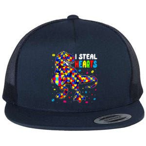 I Steal Hearts Trex Dinosaur Autism Awareness Cute Gift Flat Bill Trucker Hat