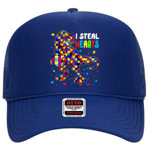 I Steal Hearts Trex Dinosaur Autism Awareness Cute Gift High Crown Mesh Back Trucker Hat