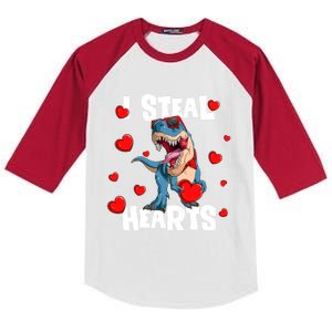 I Steal Hearts Dinosaur Valentines Day Gift Kids Colorblock Raglan Jersey