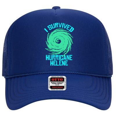 I Survived Hurricane Helene Florida 2024 High Crown Mesh Back Trucker Hat