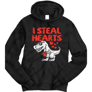 I Steal Hearts Trex Dino Baby Valentines Day Tie Dye Hoodie