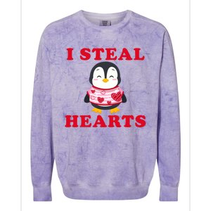 I Steal Hearts Funny Valentines Day Penguin Cool Cute Gift Colorblast Crewneck Sweatshirt